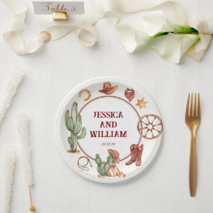 Elegant Western Brown Wedding Paper Plate
