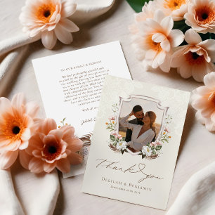 Elegant Western Cowboy Floral Crest Photo Script Thank You Card