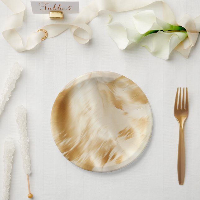 Elegant Western Gold White Cream Cowhide  Paper Plate (Wedding)