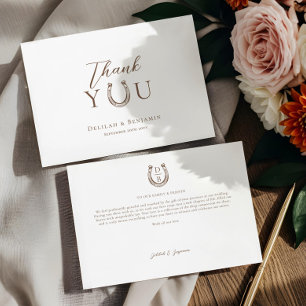 Elegant Western Rustic Wedding Horseshoe Monogram  Thank You Card