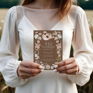 Elegant Western Watercolor Floral Cowboy Wedding Invitation