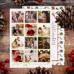 Elegant What A Year 12 Photo Snowflakes Message Foil Holiday Card