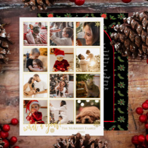 Elegant What A Year 12 Photo Snowflakes Message Foil Holiday Card