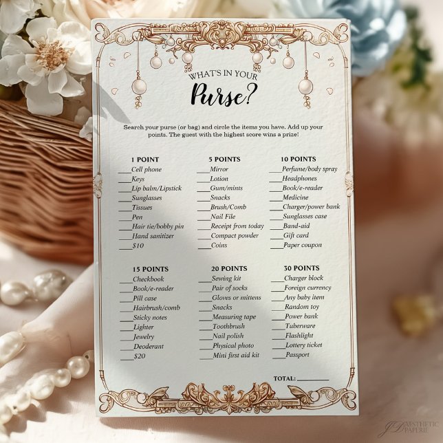 Elegant What’s In Your Purse Bridal Shower Game (Creator Uploaded)