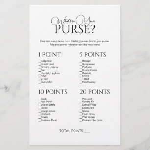 Elegant What's In Your Purse Bridal Shower Game