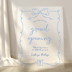 Elegant Whimsical Blue Bows Transparent Event Acrylic Sign