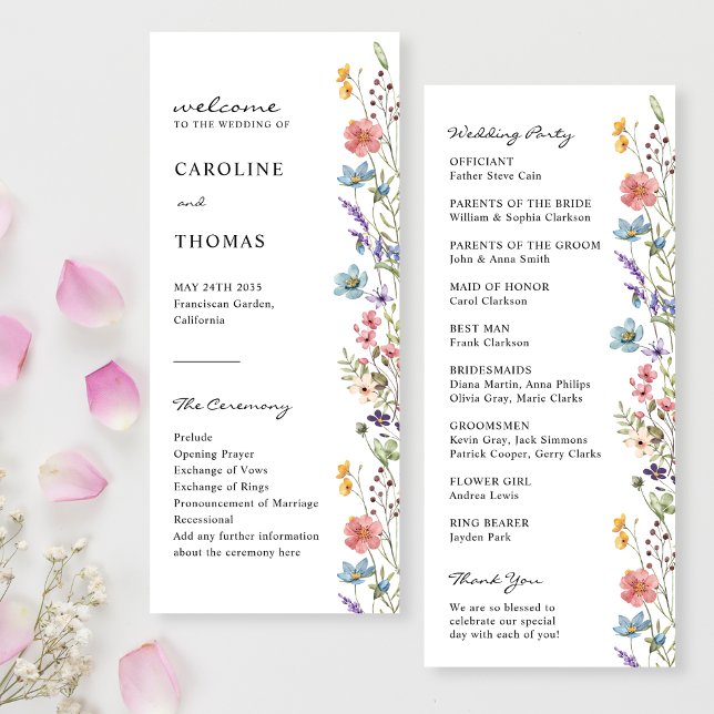 Elegant Whimsical Boho Wildflower Wedding Program (Creator Uploaded)