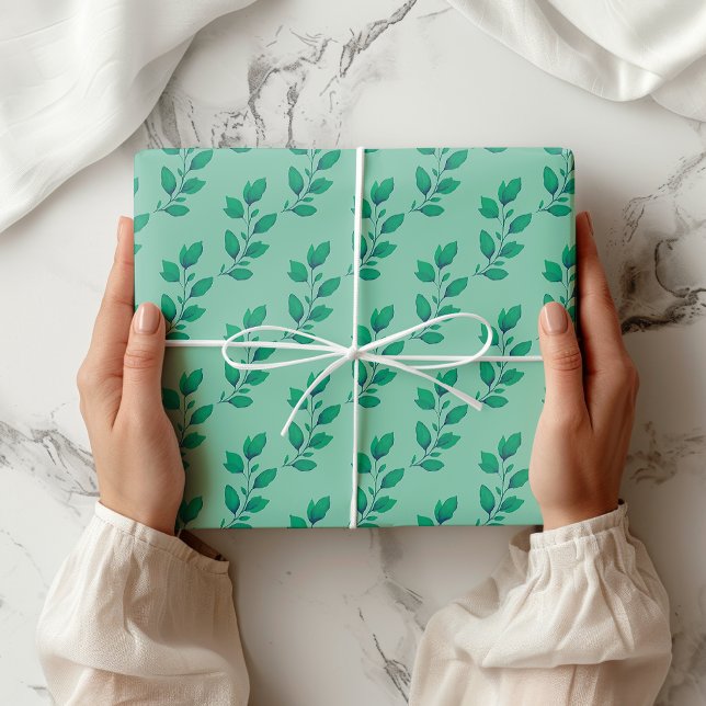 Elegant Whimsical Bold Green Watercolor Leaves Wrapping Paper Sheet (Creator Uploaded)