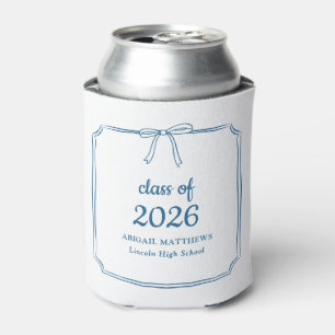 Elegant Whimsical Bow Blue Custom Graduation Favou Can Cooler