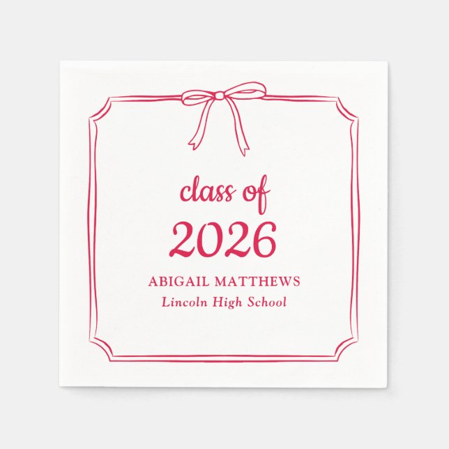 Elegant Whimsical Bow Red Custom Graduation Napkin (Front)
