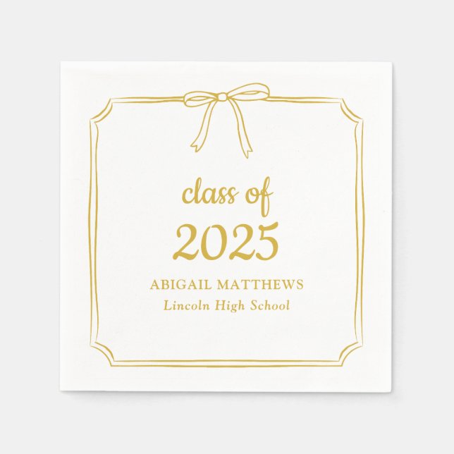 Elegant Whimsical Bow Yellow Gold Graduation Napkin (Front)