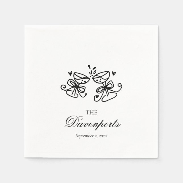 Elegant Whimsical Champagne Bow Bridal Wedding Napkin (Front)