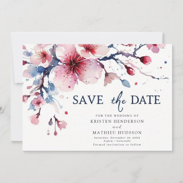 Elegant Whimsical Cherry Blossom Wedding Save The Date (Front)