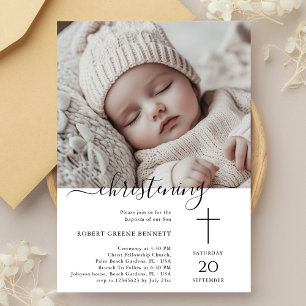 Elegant Whimsical Christening Baby Photo Baptism Invitation