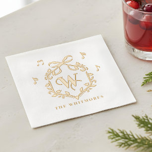 Elegant Whimsical Christmas Monogram Crest Bow Foil Napkins