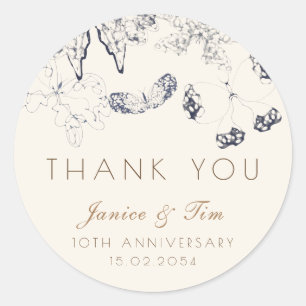 Elegant Whimsical Classic Butterflies Anniversary  Classic Round Sticker