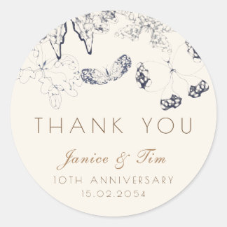 Elegant Whimsical Classic Butterflies Anniversary  Round Sticker