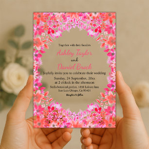 Elegant Whimsical Colorful Roses Floral Wedding Acrylic Invitations