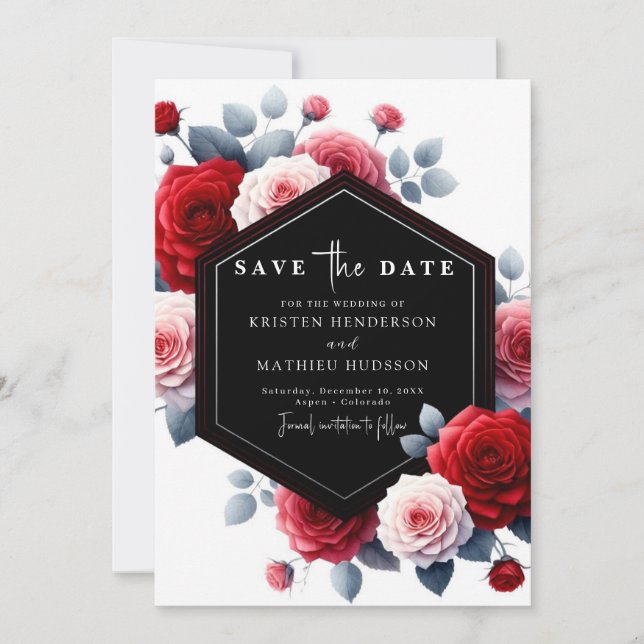 Elegant Whimsical Crimson Red Wedding Save The Date (Front)