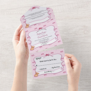Elegant Whimsical Decorative Pink Modern Wedding All In One Invitation