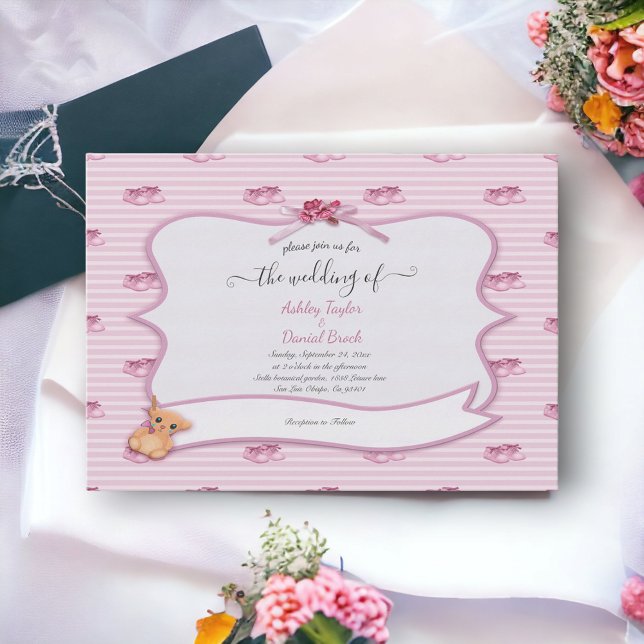 Elegant Whimsical Decorative Pink Modern Wedding Invitation (Creator Uploaded)
