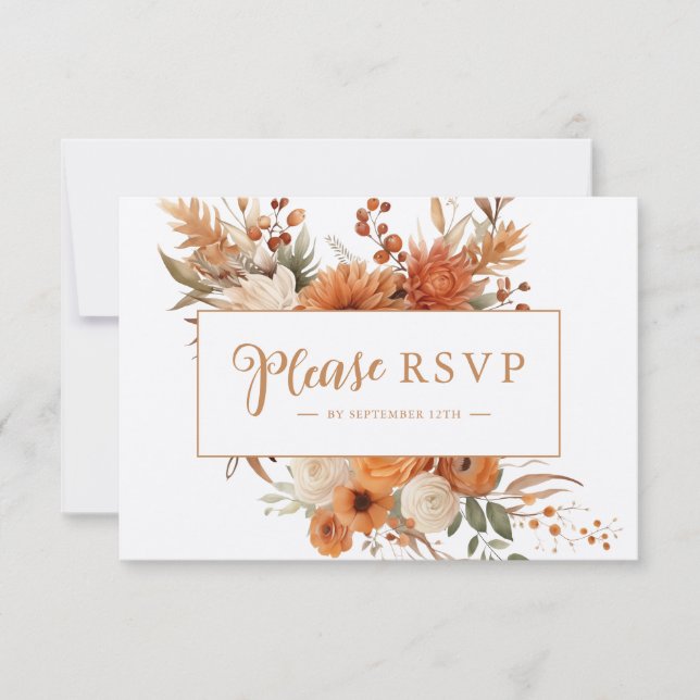 Elegant Whimsical Fall Floral Botanical Wedding RSVP Card (Front)