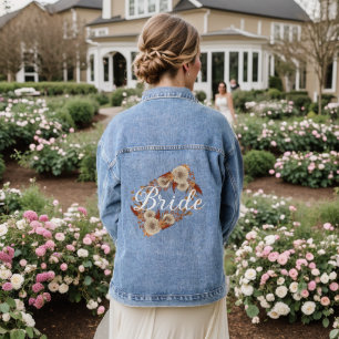 Elegant Whimsical Floral Bride Script Women's Denim Jacket