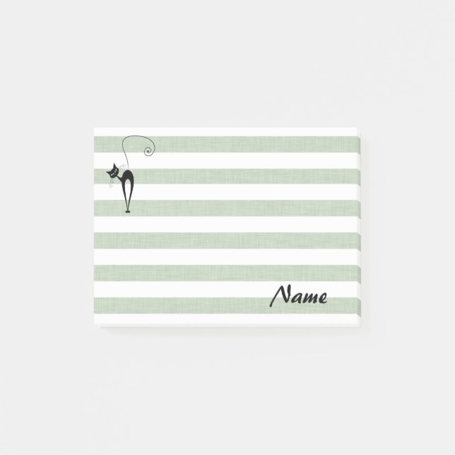 Elegant whimsical funny cat stripes personalised post-it notes (Front)
