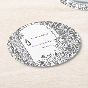 Elegant Whimsical Garden Door Wedding Round Paper Coaster