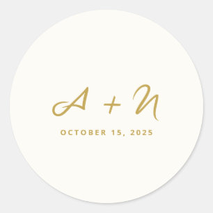Elegant Whimsical Gold Script Monogram Wedding Classic Round Sticker