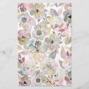 Elegant whimsical grey watercolor roses stationery