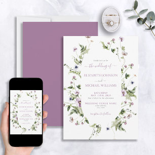Elegant Whimsical Meadow Wildflowers Wedding Invitation