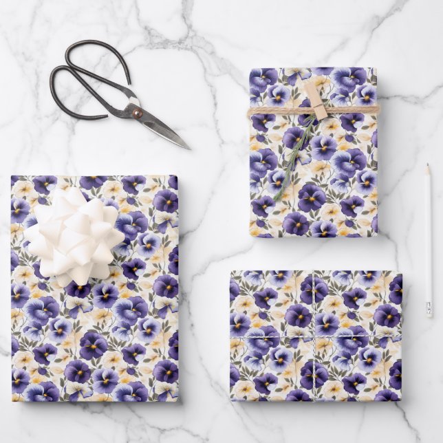 Elegant whimsical pansy tiled  wrapping paper sheet (Front)