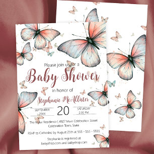 Elegant Whimsical Pastel Butterflies Baby Shower Invitation