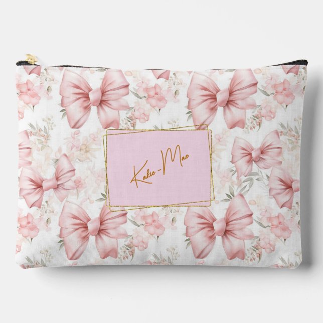 *Elegant Whimsical Personalised Coquette Bow Large Accessory Pouch (Front)