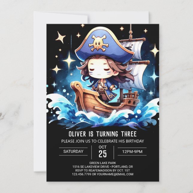 Elegant Whimsical Pirate Birthday Invitation (Front)