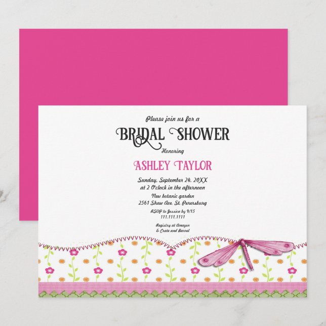 Elegant Whimsical Script Boho Floral Bridal Shower Invitation (Front/Back)