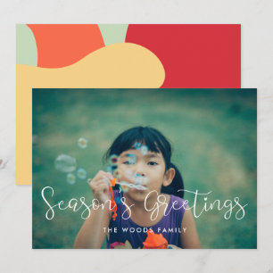 Elegant Whimsical Season's Greetings Family Photo Holiday Card