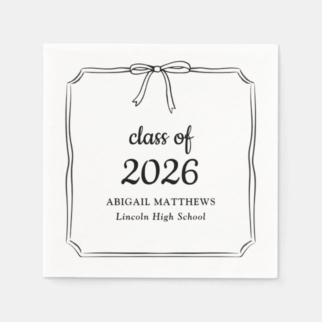 Elegant Whimsical Simple Bow Custom Graduation Napkin (Front)