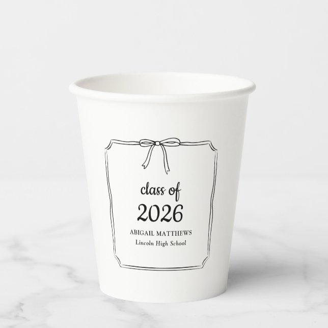 Elegant Whimsical Simple Bow Custom Graduation Paper Cups (Front)