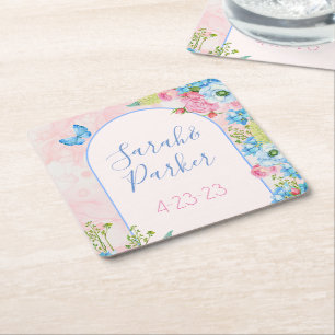 Elegant Whimsical Spring Flowers Wedding Square Paper Coaster