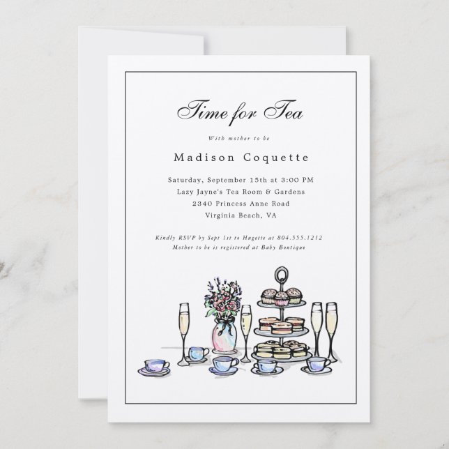 Elegant Whimsical Time for Tea Baby Shower  Invitation (Front)
