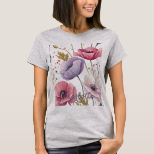 Elegant Whimsical Watercolor Poppies Botanical T-Shirt