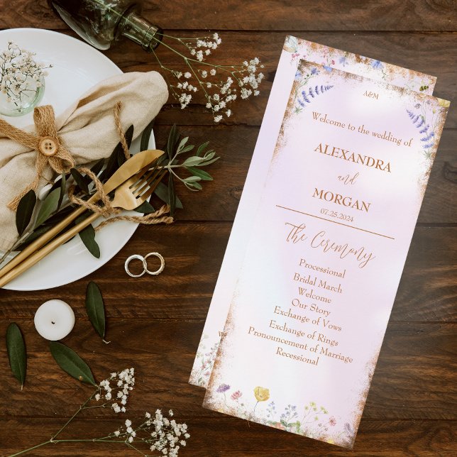 Elegant Whimsical Wildflower Pink Flat Program Programme (Creator Uploaded)