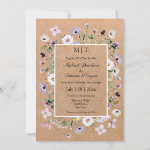 elegant whimsical wildflowers kraft wedding invitation
