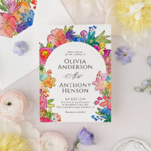 Elegant Whimsy Bold Floral Watercolor Wedding Invitation