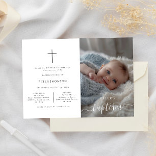 Elegant Whimsy Calligraphy Formal Baptism Photo Invitation