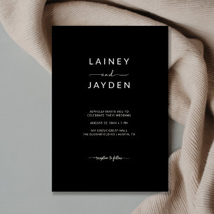 Elegant Whimsy Script Black Minimalist Wedding Invitation