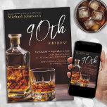 Elegant  Whiskey 90th Birthday Party Invitation<br><div class="desc">Elegant Whiskey 90th Birthday Party Invitation. Raise a toast to elegance with our milestone birthday invitation design, a perfect blend of sophistication and celebration. The black and gold accents set the stage for a classy affair, reminiscent of aged whiskey in its rich hues. This invitation exudes a timeless charm, marking...</div>