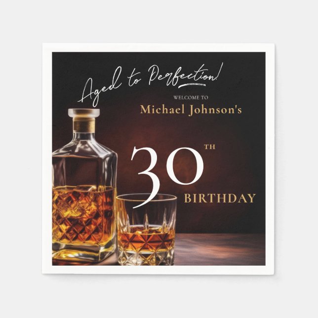 Elegant Whiskey Black Gold 30th Birthday Party Nap Napkin (Front)